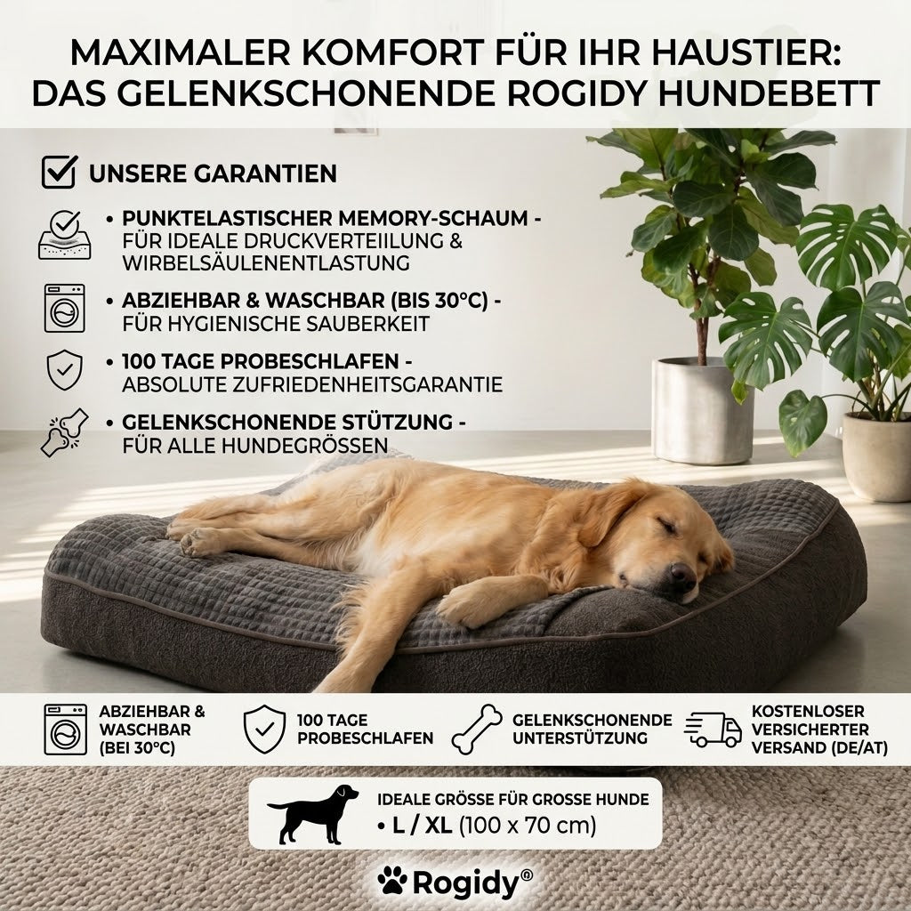 Rogidy® Orthopädisches Hundebett – Gelenkschonend & Waschbar