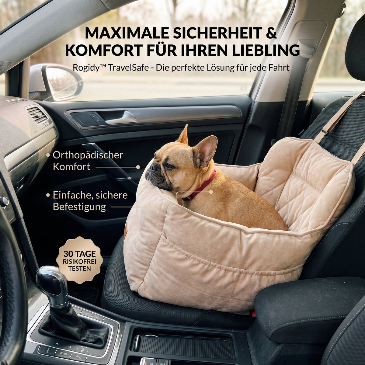 Rogidy™ TravelSafe – Orthopedic Dog Car Bed & Safety Booster Seat (Front & Rear Seat
