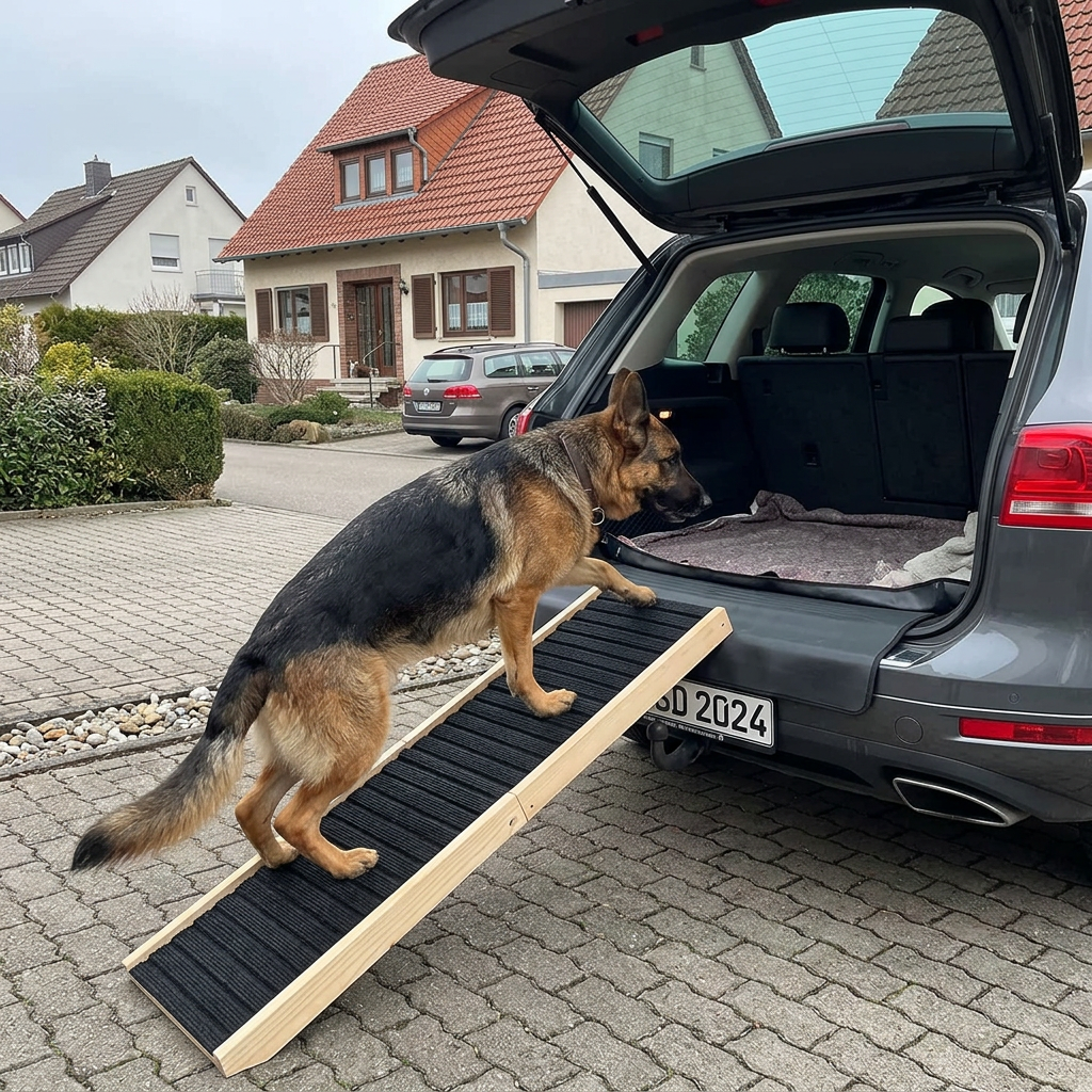Rogidy™ FlexiStep Verstellbare Haustierrampe aus Massivholz – klappbar für Bett, Sofa & Auto