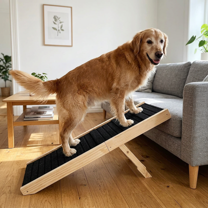 Rogidy™ FlexiStep Verstellbare Haustierrampe aus Massivholz – klappbar für Bett, Sofa & Auto